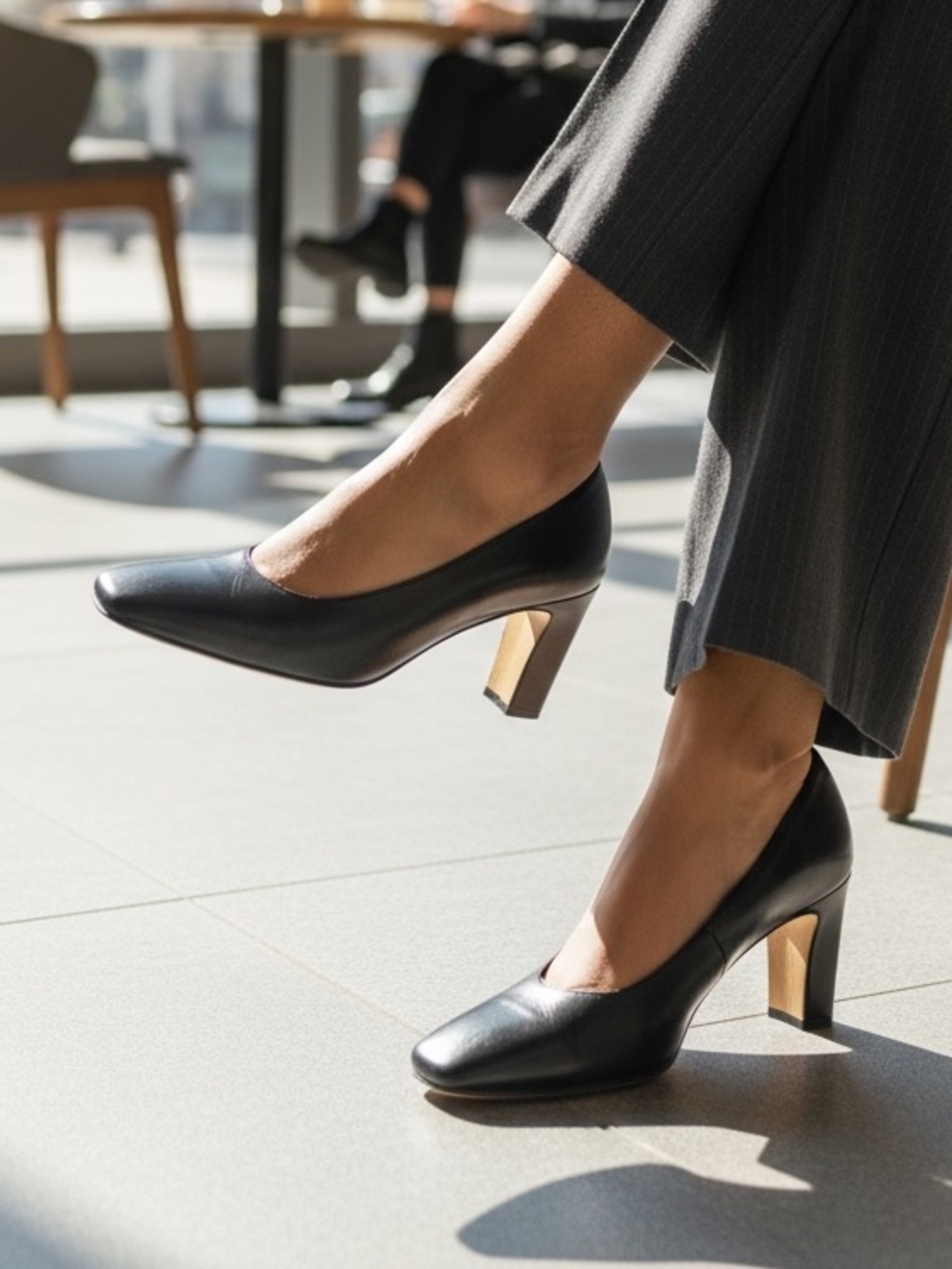 Vintage Nordstrom Black Italian Leather Block Heel Pumps Size 9B